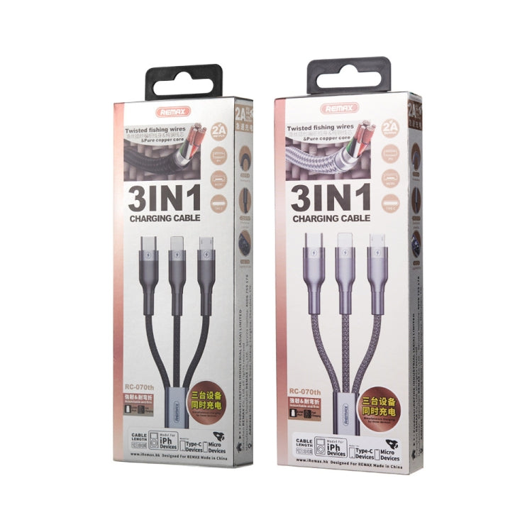REMAX RC-070TH 1.2m 2A 3-in-1 USB to 8핀 & USB-C / 타입-C & 마이크로 USB 충전 케이블