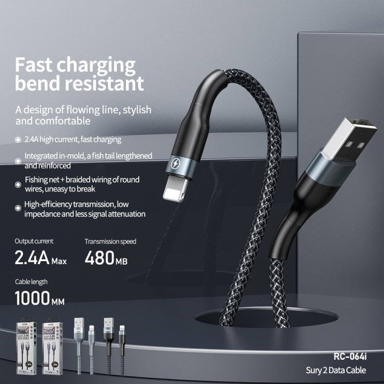 REMAX RC-064i Sury 2 시리즈 1m 2.4A USB to 8핀 데이터 케이블 아이폰, 아이패드용, 8핀