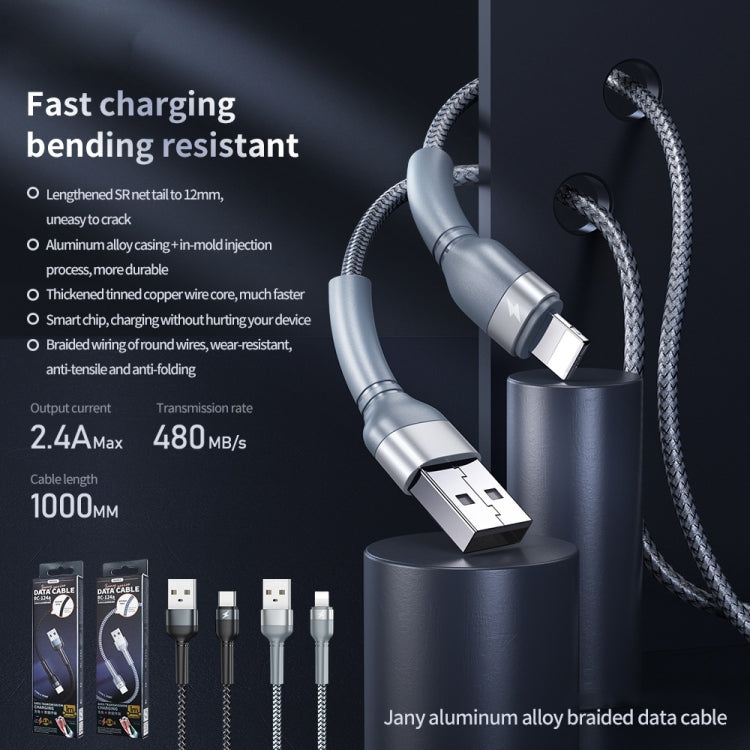 REMAX RC-124i 1m 2.4A USB to 8핀 알루미늄 합금 꼬임 빠른 충전 데이터 케이블 아이폰, 아이패드용, 8핀