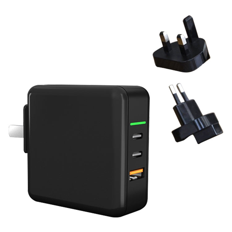 65W USB 포트 x 1 + Type-C 포트 x 2 GaN 휴대용 미니 고속 충전기 여행용 충전기 UK & US & EU 플러그 세트 포함