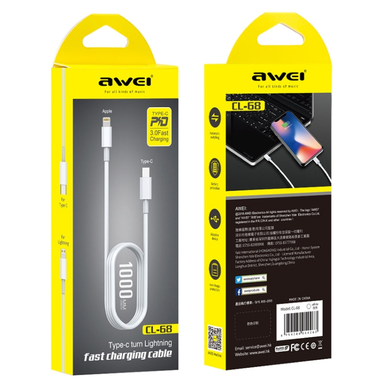 AWEI CL-68 3A 타입-C / USB-C to 8핀 PD 고속 충전 데이터 케이블, 길이: 1m