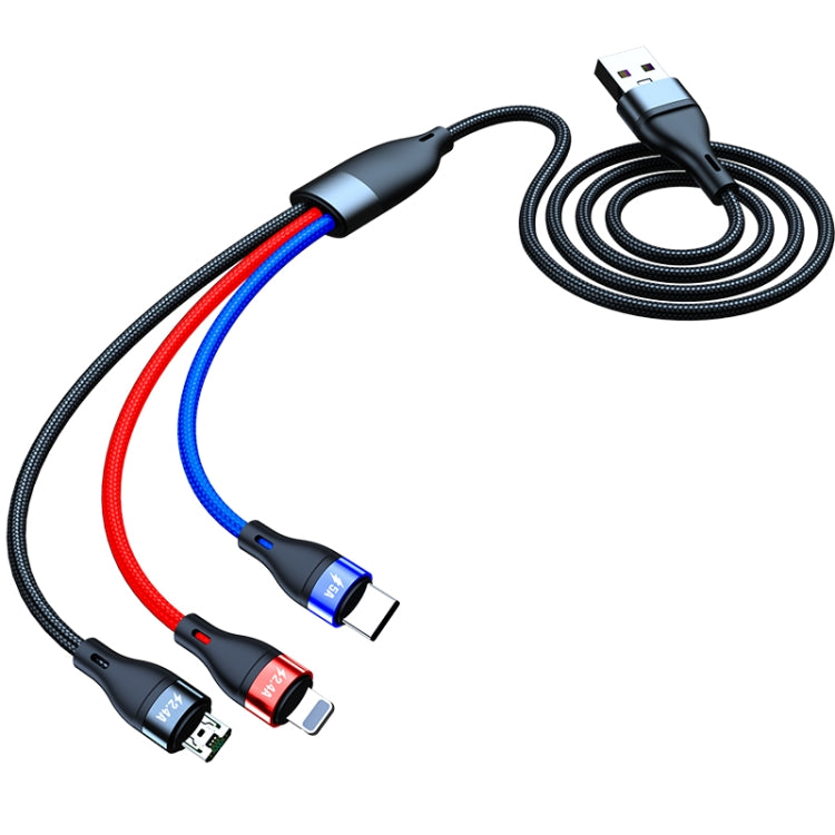 40W 5A USB to 마이크로 USB + USB-C / 타입-C + 8핀 빠른 충전 데이터 케이블, 케이블 길이: 1.2m, 1.2m