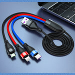 40W 5A USB to 마이크로 USB + USB-C / 타입-C + 8핀 빠른 충전 데이터 케이블, 케이블 길이: 1.2m, 1.2m