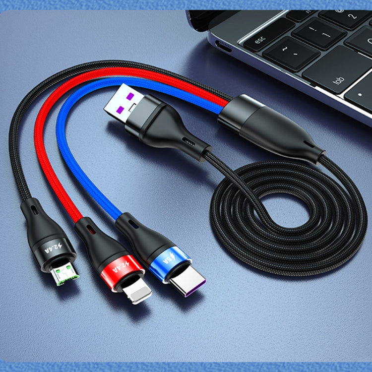 40W 5A USB to 마이크로 USB + USB-C / 타입-C + 8핀 빠른 충전 데이터 케이블, 케이블 길이: 1.2m, 1.2m