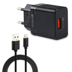 LZ-728 2-in-1 18W QC 3.0 USB 인터페이스 여행용 충전기 + USB to 8핀 데이터 케이블 세트, EU 플러그, 케이블 길이: 1m, 8핀 케이블 포함