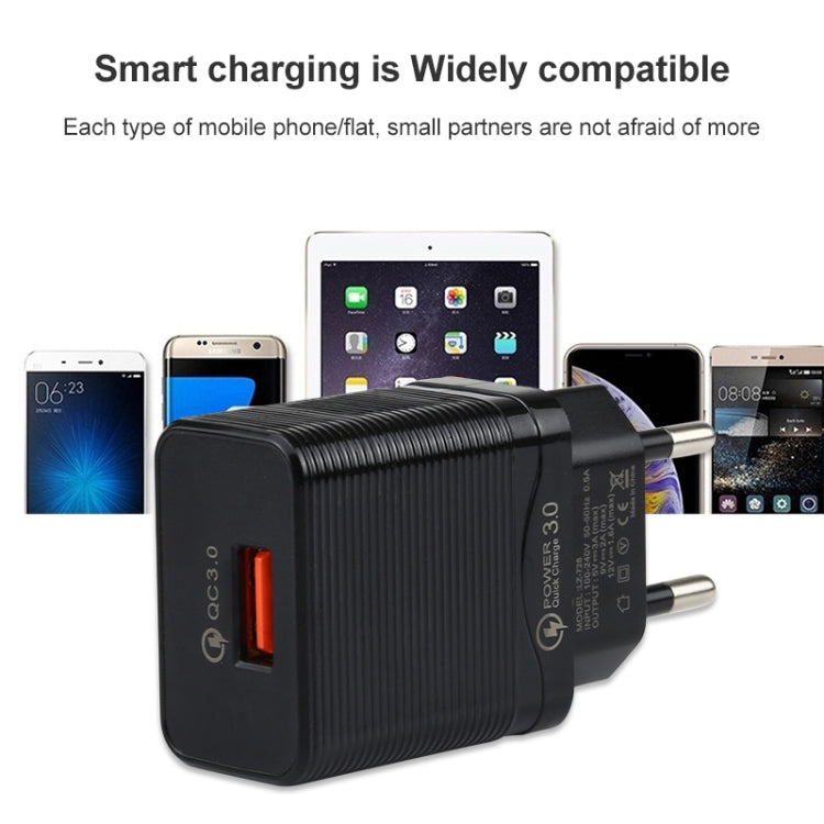 LZ-728 2-in-1 18W QC 3.0 USB 인터페이스 여행용 충전기 + USB to 8핀 데이터 케이블 세트, EU 플러그, 케이블 길이: 1m, 8핀 케이블 포함