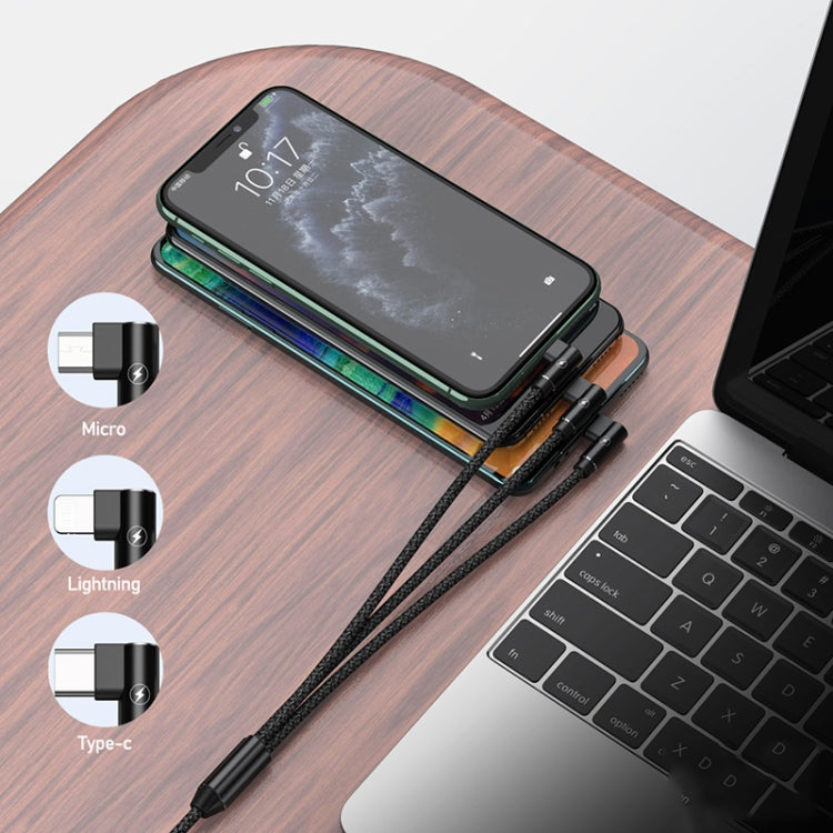 REMAX RC-167th 3 in 1 2.1A USB to 8핀 + USB-C / 타입-C + 마이크로 USB 범위 시리즈 엘보우 충전 케이블, 케이블 길이: 1m
