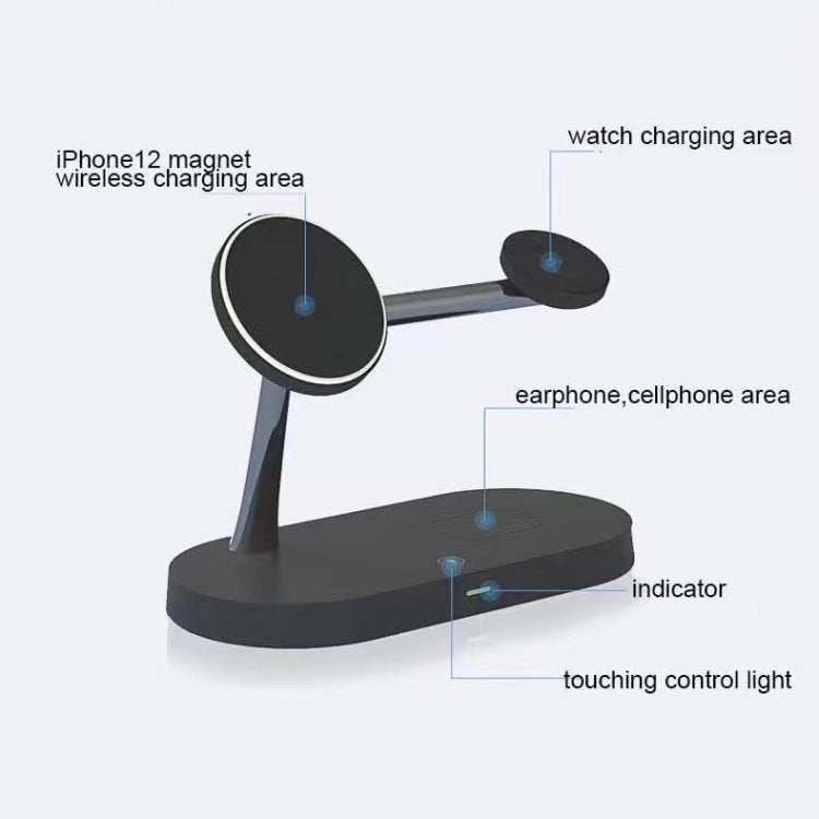 T268 5-in-1 15W 다기능 자석 무선 충전기 iPhone 12 시리즈 & 애플 워치 & AirPods 1 / 2 / Pro용, LED 라이트 포함