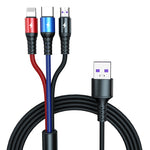 K061 1.2m 5A 3 in 1 USB to 8핀 + USB-C / 타입-C + 마이크로 USB 라운드 빠른 충전 데이터 케이블