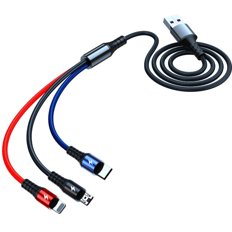 K061 1.2m 5A 3 in 1 USB to 8핀 + USB-C / 타입-C + 마이크로 USB 라운드 빠른 충전 데이터 케이블