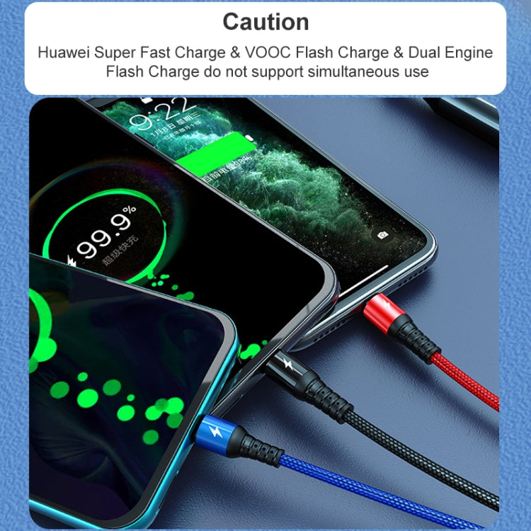 K061 1.2m 5A 3 in 1 USB to 8핀 + USB-C / 타입-C + 마이크로 USB 라운드 빠른 충전 데이터 케이블