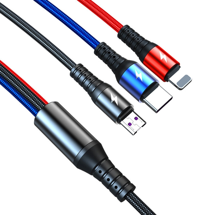 K061 1.2m 5A 3 in 1 USB to 8핀 + USB-C / 타입-C + 마이크로 USB 라운드 빠른 충전 데이터 케이블