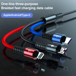 K061 1.2m 5A 3 in 1 USB to 8핀 + USB-C / 타입-C + 마이크로 USB 라운드 빠른 충전 데이터 케이블