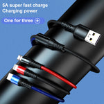 K061 1.2m 5A 3 in 1 USB to 8핀 + USB-C / 타입-C + 마이크로 USB 라운드 빠른 충전 데이터 케이블