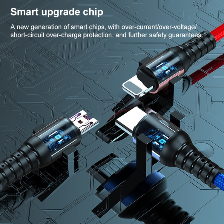 K061 1.2m 5A 3 in 1 USB to 8핀 + USB-C / 타입-C + 마이크로 USB 라운드 빠른 충전 데이터 케이블