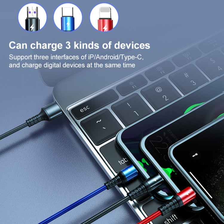 K061 1.2m 5A 3 in 1 USB to 8핀 + USB-C / 타입-C + 마이크로 USB 라운드 빠른 충전 데이터 케이블