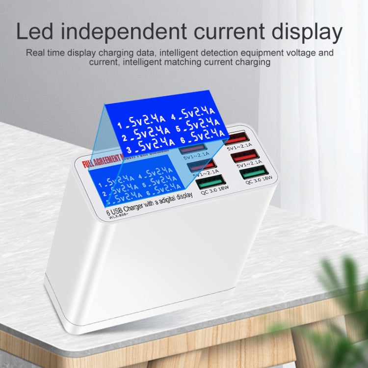 WLX-896+ 6 in 1 다기능 스마트 디지털 디스플레이 USB 충전기, WLX-896+(AU 플러그), WLX-896+(EU 플러그), WLX-896+(UK 플러그), WLX-896+(US 플러그)