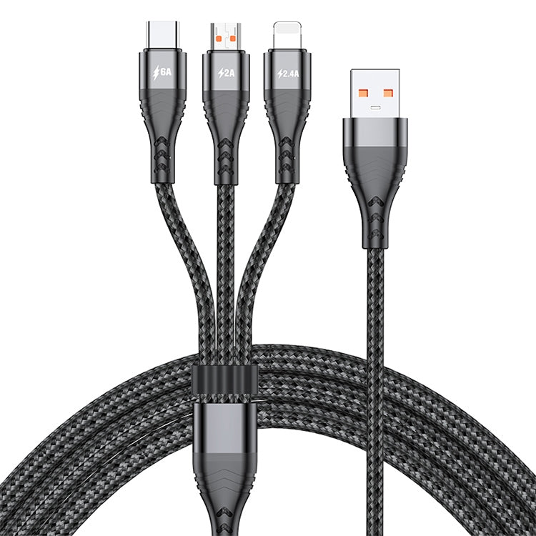 ADC-138 66W 3 in 1 USB to 8핀 + 마이크로 USB + USB-C / 타입-C 고속 충전 꼬임 데이터 케이블, 케이블 길이: 1.2m