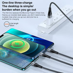 ADC-138 66W 3 in 1 USB to 8핀 + 마이크로 USB + USB-C / 타입-C 고속 충전 꼬임 데이터 케이블, 케이블 길이: 1.2m