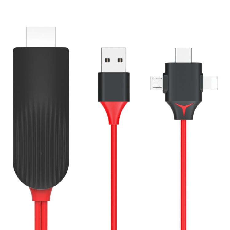 MiraScreen L7-8 3-in-1 8핀 + 마이크로 USB + USB-C / 타입-C to HDMI 비디오 변환 케이블, 케이블 길이: 2m, 3-in-1 HDMI