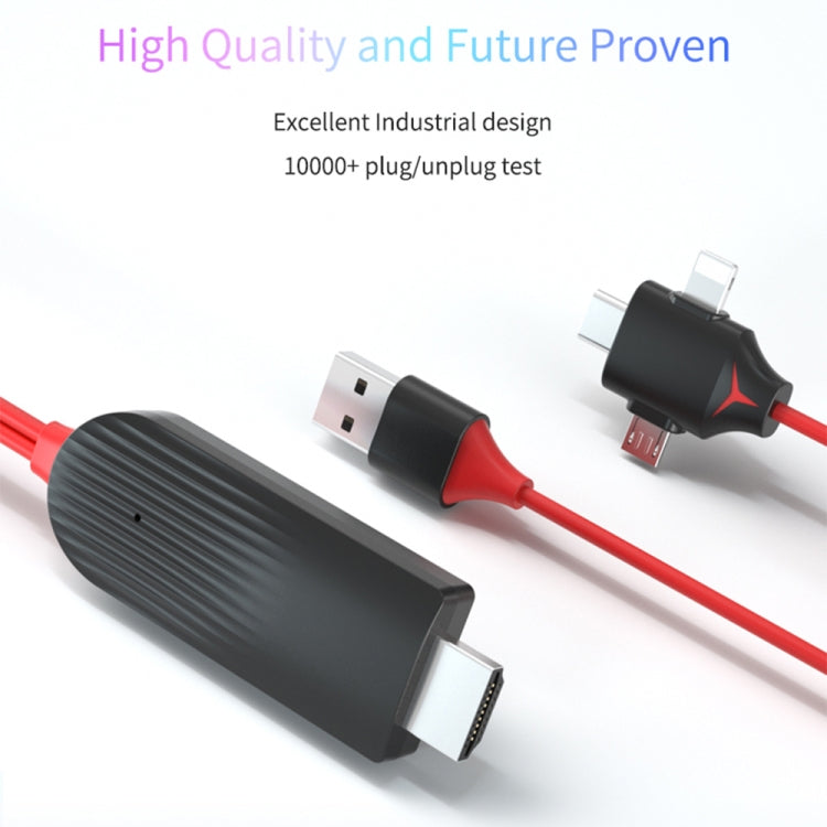 MiraScreen L7-8 3-in-1 8핀 + 마이크로 USB + USB-C / 타입-C to HDMI 비디오 변환 케이블, 케이블 길이: 2m, 3-in-1 HDMI