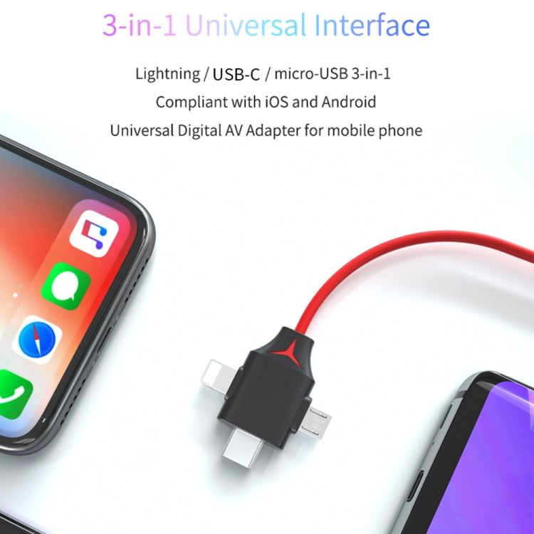 MiraScreen L7-8 3-in-1 8핀 + 마이크로 USB + USB-C / 타입-C to HDMI 비디오 변환 케이블, 케이블 길이: 2m, 3-in-1 HDMI