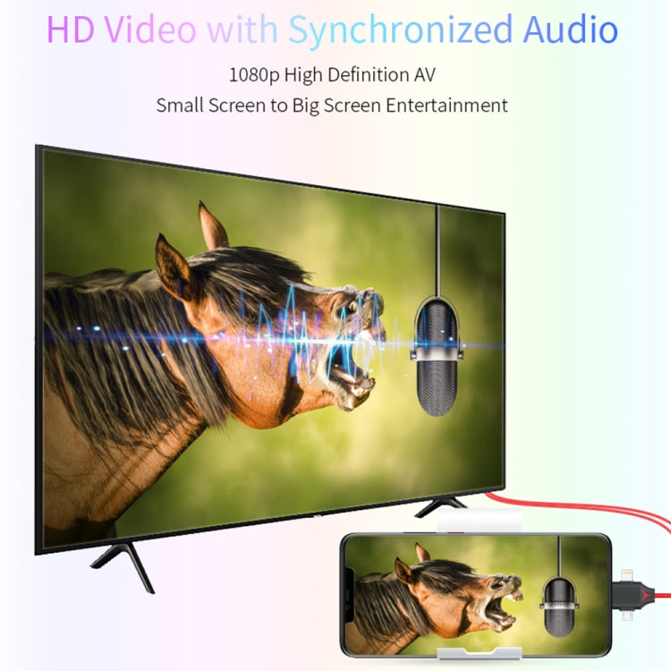 MiraScreen L7-8 3-in-1 8핀 + 마이크로 USB + USB-C / 타입-C to HDMI 비디오 변환 케이블, 케이블 길이: 2m, 3-in-1 HDMI