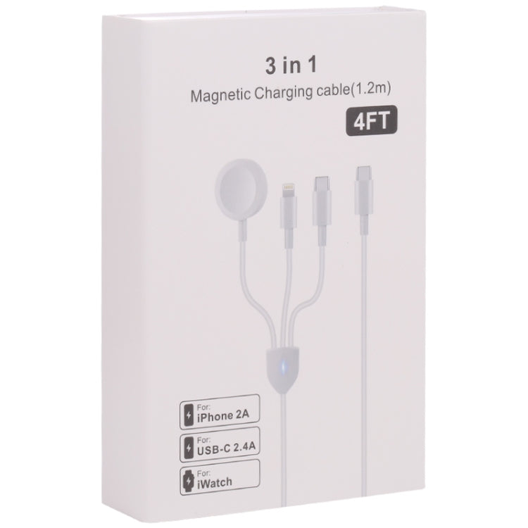 3 in 1 USB-C / 타입-C to 8핀 + USB-C / 타입-C + 자석 시계 무선 충전 데이터 케이블, 케이블 길이: 1.2m, 3 in 1