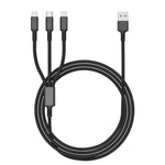 꼬임 방지 3A 3 in 1 USB to 타입-C / 8핀 / 마이크로 USB 고속 충전 케이블, 케이블 길이: 1.2m, 흰색 플러그 (빨강), 흰색 플러그 (검정), 흰색 플러그 (파랑)