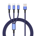 꼬임 방지 3A 3 in 1 USB to 타입-C / 8핀 / 마이크로 USB 고속 충전 케이블, 케이블 길이: 1.2m, 흰색 플러그 (빨강), 흰색 플러그 (검정), 흰색 플러그 (파랑)