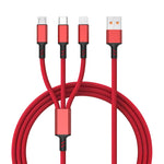 꼬임 방지 3A 3 in 1 USB to 타입-C / 8핀 / 마이크로 USB 고속 충전 케이블, 케이블 길이: 1.2m, 흰색 플러그 (빨강), 흰색 플러그 (검정), 흰색 플러그 (파랑)