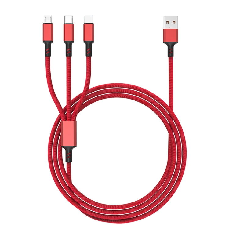 꼬임 방지 3A 3 in 1 USB to 타입-C / 8핀 / 마이크로 USB 고속 충전 케이블, 케이블 길이: 1.2m, 흰색 플러그 (빨강), 흰색 플러그 (검정), 흰색 플러그 (파랑)