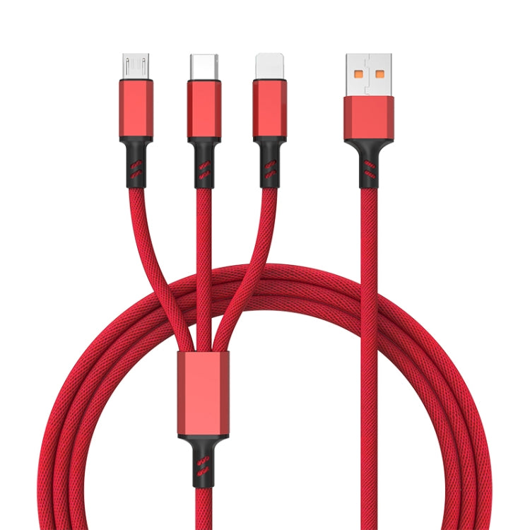 꼬임 방지 3A 3 in 1 USB to 타입-C / 8핀 / 마이크로 USB 고속 충전 케이블, 케이블 길이: 1.2m, 흰색 플러그 (빨강), 흰색 플러그 (검정), 흰색 플러그 (파랑)