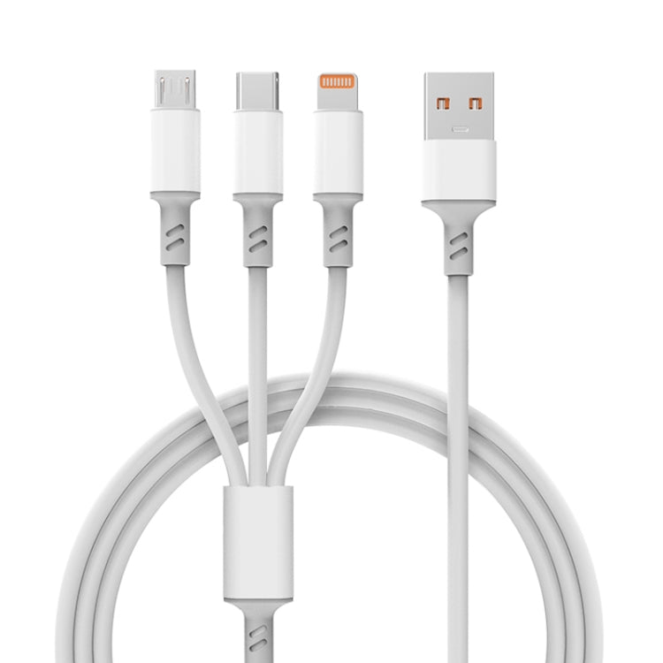 3A 3 in 1 USB to 타입-C / 8핀 / 마이크로 USB 고속 충전 케이블, 케이블 길이: 1.2m, 흰색
