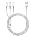 3A 3 in 1 USB to 타입-C / 8핀 / 마이크로 USB 고속 충전 케이블, 케이블 길이: 1.2m, 흰색
