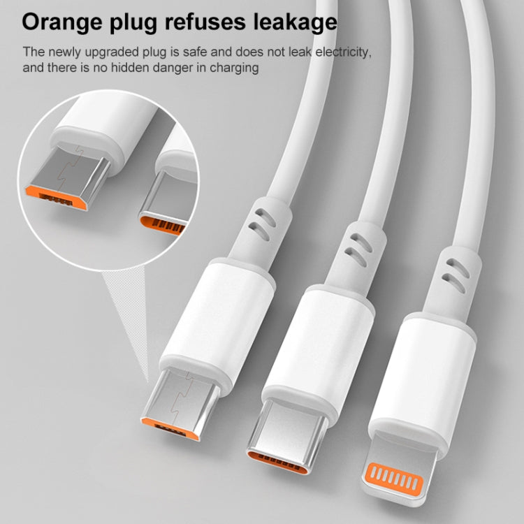 3A 3 in 1 USB to 타입-C / 8핀 / 마이크로 USB 고속 충전 케이블, 케이블 길이: 1.2m, 흰색