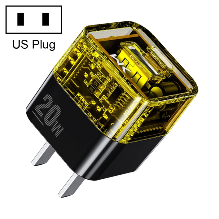 WK WP-U149 20W USB+USB-C/타입-C 듀얼 포트 투명 충전기, 사양: 미국 플러그