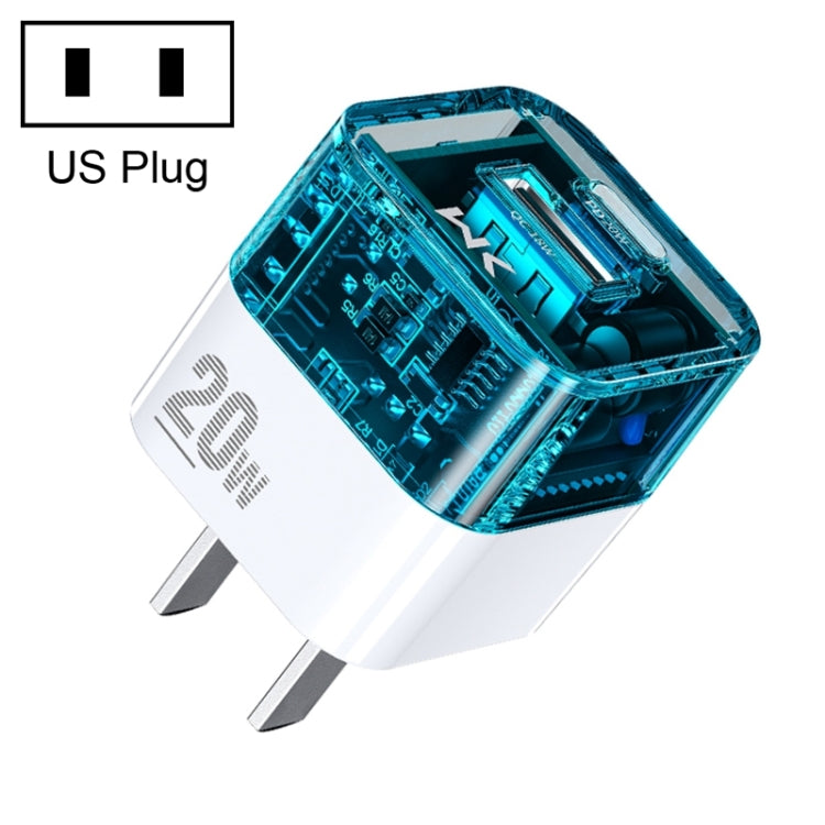 WK WP-U149 20W USB+USB-C/타입-C 듀얼 포트 투명 충전기, 사양: 미국 플러그
