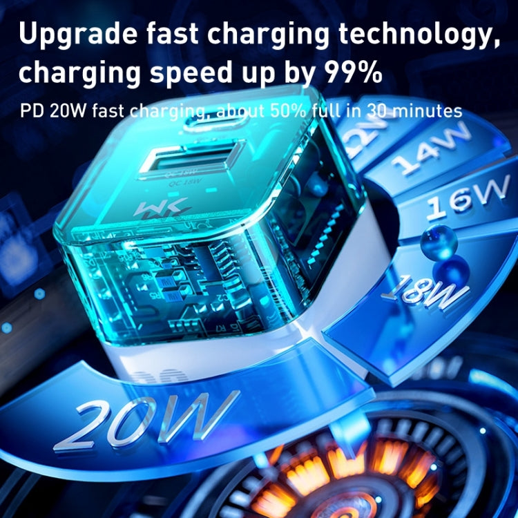 WK WP-U149 20W USB+USB-C/타입-C 듀얼 포트 투명 충전기, 사양: 미국 플러그