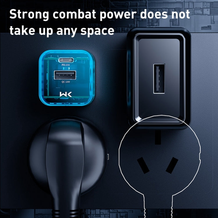 WK WP-U149 20W USB+USB-C/타입-C 듀얼 포트 투명 충전기, 사양: 미국 플러그