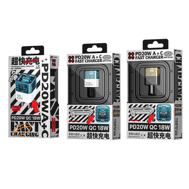 WK WP-U149 20W USB+USB-C/타입-C 듀얼 포트 투명 충전기, 사양: 미국 플러그