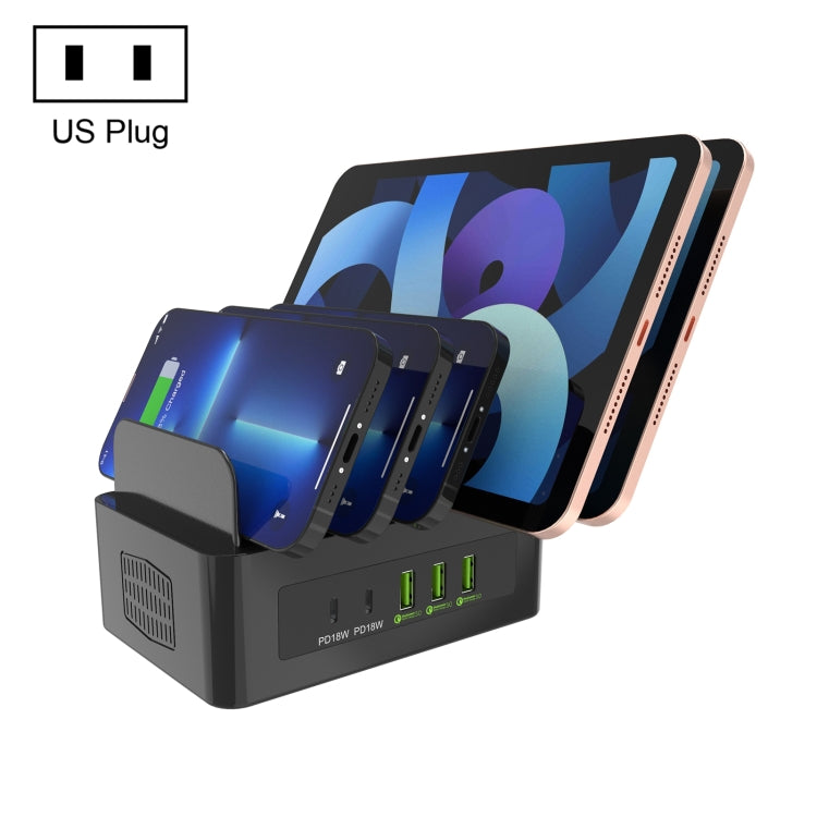 YFY-A54 100W USB + 타입-C 5포트 스마트 충전 스테이션, 휴대폰 및 태블릿 거치대 포함, 미국 플러그, YFY-A54