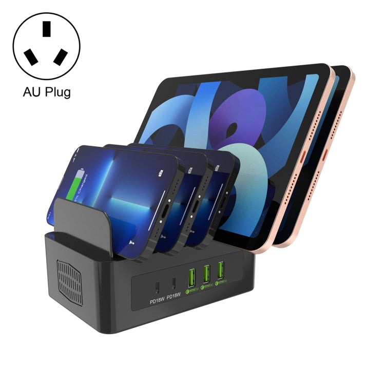 YFY-A54 100W USB + 타입-C 5포트 스마트 충전 스테이션, 휴대폰 및 태블릿 거치대 포함, 미국 플러그, YFY-A54