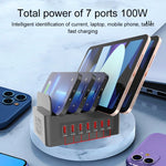 YFY-A54 100W USB + 타입-C 5포트 스마트 충전 스테이션, 휴대폰 및 태블릿 거치대 포함, 미국 플러그, YFY-A54