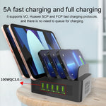 YFY-A54 100W USB + 타입-C 5포트 스마트 충전 스테이션, 휴대폰 및 태블릿 거치대 포함, 미국 플러그, YFY-A54