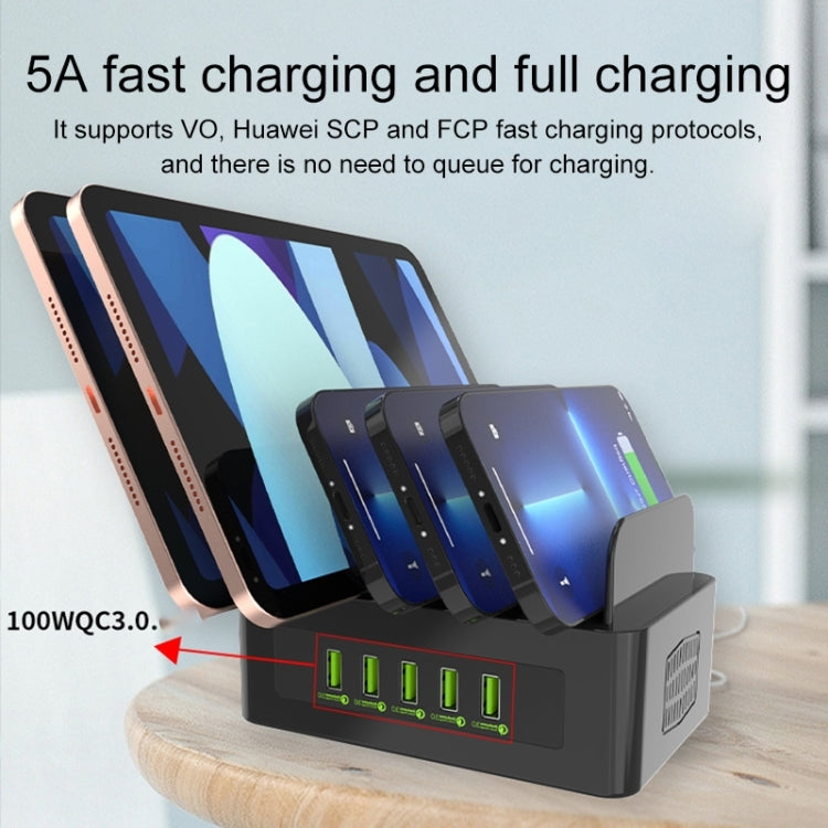 YFY-A54 100W USB + 타입-C 5포트 스마트 충전 스테이션, 휴대폰 및 태블릿 거치대 포함, 미국 플러그, YFY-A54