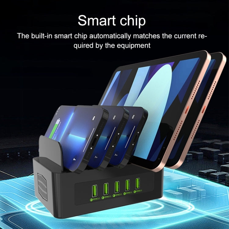 YFY-A54 100W USB + 타입-C 5포트 스마트 충전 스테이션, 휴대폰 및 태블릿 거치대 포함, 미국 플러그, YFY-A54