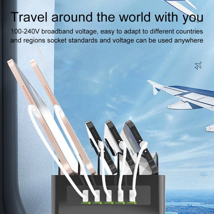 YFY-A54 100W USB + 타입-C 5포트 스마트 충전 스테이션, 휴대폰 및 태블릿 거치대 포함, 미국 플러그, YFY-A54