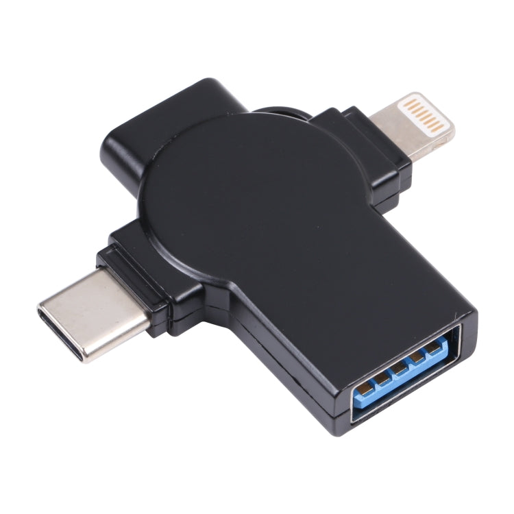 X09 4 in 1 USB to 듀얼 8핀+USB-C/Type-C 인터페이스 OTG 어댑터, 4 in 1