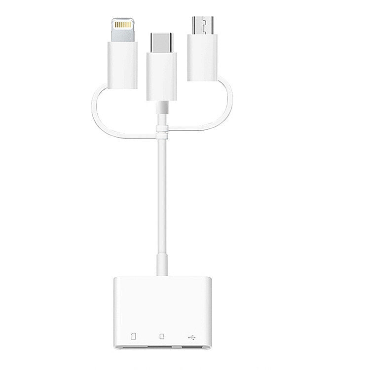 3 in 1 8핀, 마이크로 USB, 타입-C to TF & SD 카드 리더 USB OTG 확장 어댑터